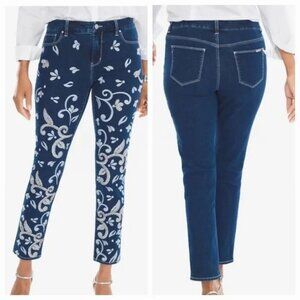 Chico's So Slimming Embroidered Beaded Girlfriend Ankle Jeans Size 2.5/Large